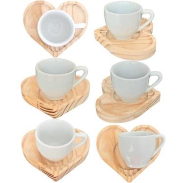 Imagem de Jogo 6 xícaras café expresso 75ml Porcelana c/ pires coração - Antilop