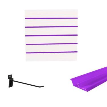 Imagem de Painel Canaletado Branco em Mdf 0,61 x 0,61m com Perfil Pvc Roxo e 20 