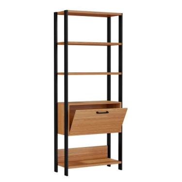 Imagem de Estante Alta Estilo Industrial 1 Porta E95 Freijó/Preto Fosco - Pradel
