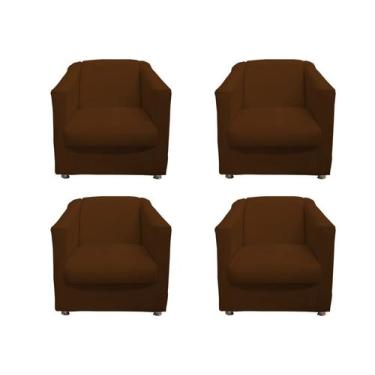 Imagem de Kit 4 Poltronas Decorativa Biane Suede Marrom Pés Cromado Ms Decor - M