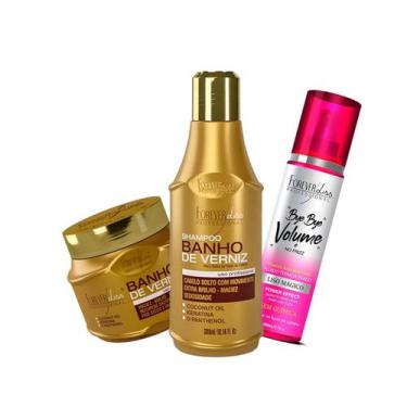 Imagem de Kit Banho de Verniz e Bye Bye Volume e No Frizz Forever Liss