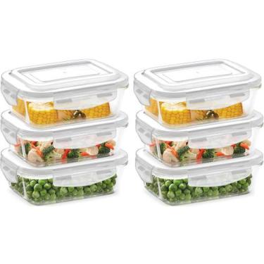Imagem de Kit 6 Pote De Vidro Hermetico 640ml Ratangular BPA Free Tampa Plastica