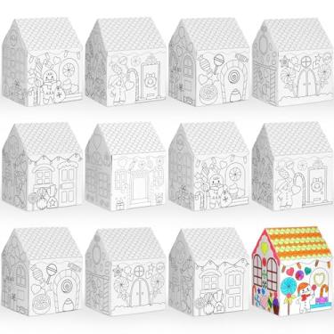 Imagem de Watersay 12 peças de casas de colorir de papel de gengibre, faça você mesmo, faça você mesmo, suas próprias casas de papelão. Personalize uma casa de papelão, lembrancinhas de festa de Natal,