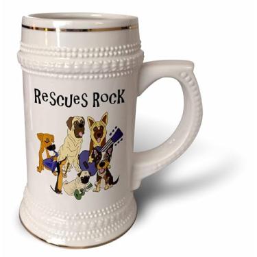Imagem de 3dRose Cool Fun Rescue Dogs Rock with pug, Mastiff, Dachshund - Caneca Stein, 530 ml, 640 ml, Branco