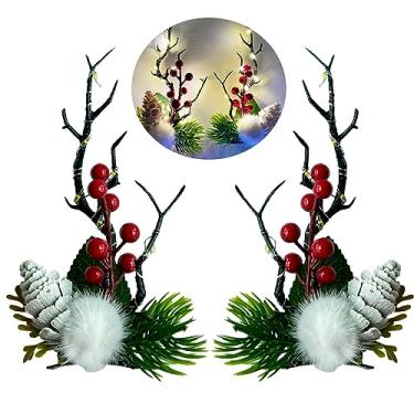 Imagem de JZSMY 1 par de grampos de cabelo de Natal com luz de LED, chifres de rena, grampos de cabelo de Natal, ramos, presilhas de cabelo de Natal para suprimentos de Natal, lembrancinhas, acessórios de
