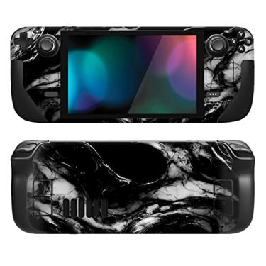 Imagem de PlayVital Conjunto completo de decalque de película protetora para LCD Steam Deck, adesivos personalizados capa de vinil para Steam Deck OLED - Mármore preto aquarela