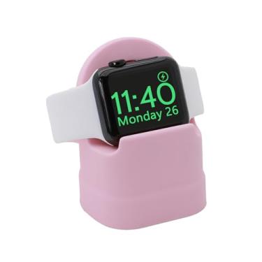 Imagem de TEBTDN Suporte de carregador compatível com Apple Watch séries 9/8/SE2/SE/Ultra2/Ultra/7/6/5/4/3/2/1 (49/46/45/44/42/41/40/38 mm) Suporte de carregador de relógio, mesa, modo criado-mudo, rosa, roxo,