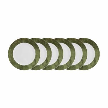 Imagem de Estojo com 6 Pratos Rasos em Porcelana, Modelo Redondo Itamaraty, Coleção Cromo Verde, Schmidt Estilo, Porcelana Schmidt
