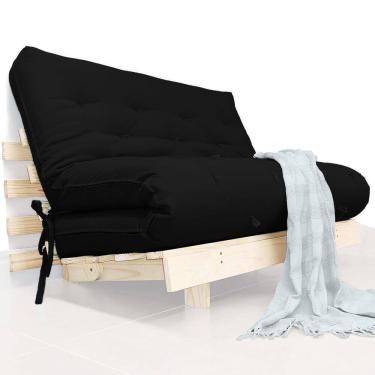 Imagem de Futon Casal Tokio Sofa Cama Preto Acquablock Com Madeira Maciça