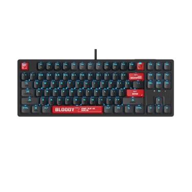 Imagem de Bloody Teclado de desempenho AT87 Alpha Optical Switch – preto, de alta precisão, pontos de atuação personalizáveis, retroiluminação RGB, design compacto de 87 teclas, teclado ergonômico para jogos