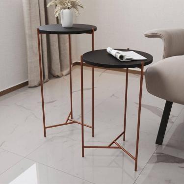 Imagem de Mesa Lateral Redonda áquila Cobre E Tampo Preto