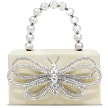 Imagem de Bolsa de noite com strass borboleta, bolsas de mão para mulheres, bolsa pequena de lantejoulas, bolsa para casamento, formatura, festas, viagens (branca), Branco, One Size