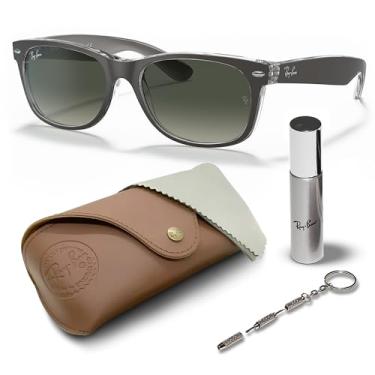 Imagem de Ray-Ban Óculos de sol RB2132 New Wayfarer Color Mix Square Shape com kit de óculos - Ajuste de ponte alta - Óculos de sol quadrados, Armação de bronze fosco | Lente gradiente cinza, 55mm