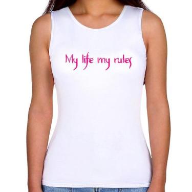 Imagem de Regata Feminina My Life My Rules - Foca na Moda, Branco, P