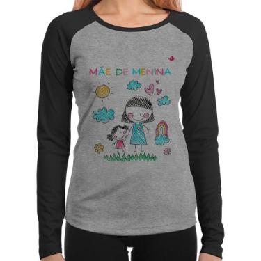 Imagem de Baby Look Raglan Mãe de menina Manga Longa - Foca na Moda, Cinza, Pret