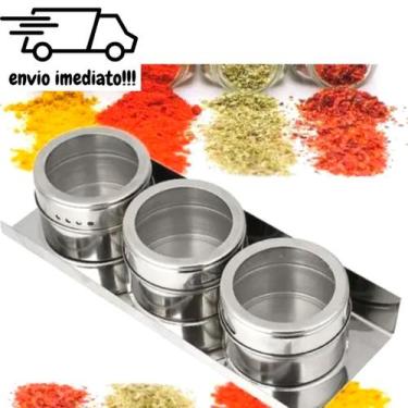 Imagem de Porta Condimentos Tempero Inox Magnético Imã Kit Com 3 Unidades - CLIN