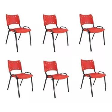 Imagem de Kit Com 6 Cadeiras Iso Para Escola Escritório Comércio Vermelha Base P