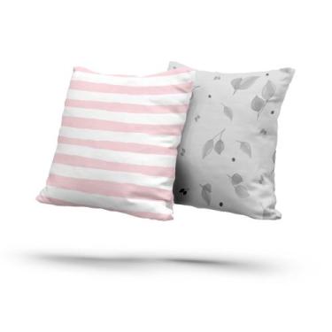 Imagem de kit 2 almofadas com Enchimento Floral Cinza e Rosa Listras - Fabrika D