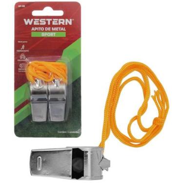 Imagem de Apito de metal para esportes com cordao 2 pecas na cartela - WESTERN