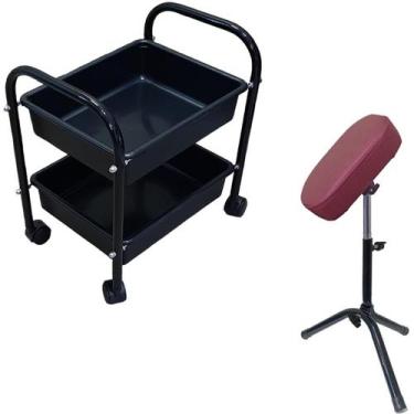 Imagem de Kit Carrinho Auxiliar 2 Bandejas Manicure Apoio De Pé Parapé RENOVAR M