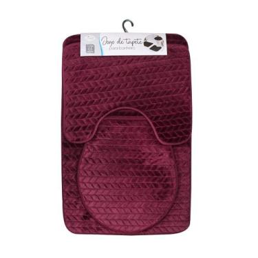Imagem de Jogo de tapete para banheiro de soft com 3 peças - Cosy, VINHO
