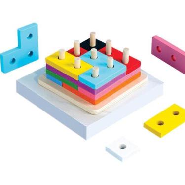 Imagem de Brinquedo Pedagógico de Madeira Encaixe Formas e Cores Tetris - Toy MI