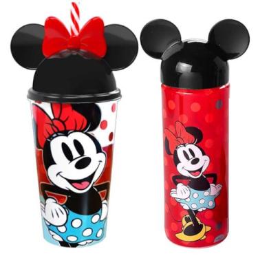 Imagem de Kit 2 em 1 Garrafinha e Copo com Orelhas da Minnie Vermelha - Plasútil