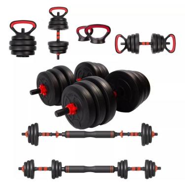 Imagem de Barra Anilha Halter Kettlebell Kit Musculação Completo - 25kg-Unissex