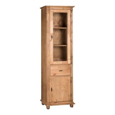 Imagem de Estante Cristaleira de Vidro e Madeira Antique com 2 Portas e 1 Gaveta