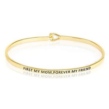 Imagem de SM Pulseira feminina com mensagem positiva inspiradora gravada (First My Mom, Forever My Friend - Dourada), Small, Metal