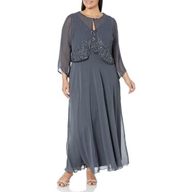 Imagem de J Kara Vestido feminino de 2 peças com contas, Cinza Multi, 42