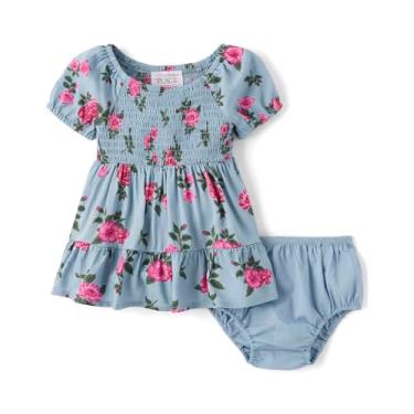 Imagem de The Children's Place Vestidos diários de manga curta para bebês meninas, Babado azul, 3-6 Meses