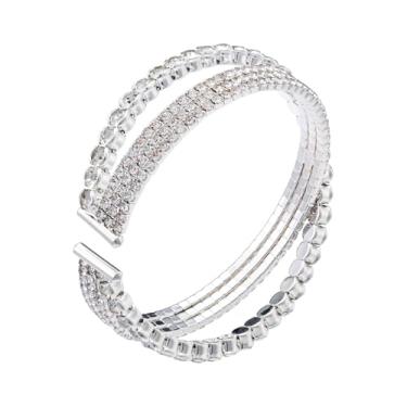 Imagem de Ecesha Pulseira de cristal brilhante multicamadas com strass para mulheres, bijuterias, festas de casamento formais, Suitable for 6-7" Small Wrists, Cobre Cristal, Strass