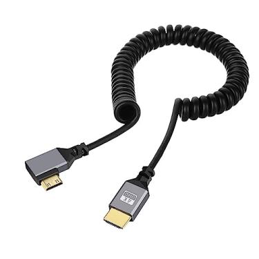 Imagem de NFHK Mini HDMI 2.0 macho para HDMI macho 4K 60hz cabo enrolado esticável ângulo reto 90 graus para monitor HDTV computador laptop