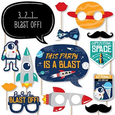 Imagem de Big Dot of Happiness Blast Off to Outer Space – Kit de adereços para chá de bebê ou festa de aniversário de foguete – 20 unidades