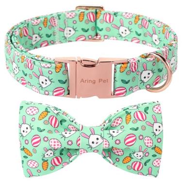 Imagem de ARING PET Coleira para cães de Páscoa - Linda coleira verde com laço, gravata borboleta ajustável com estampa de coelho e cenoura, colar para animais de estimação, presentes para meninas e meninos