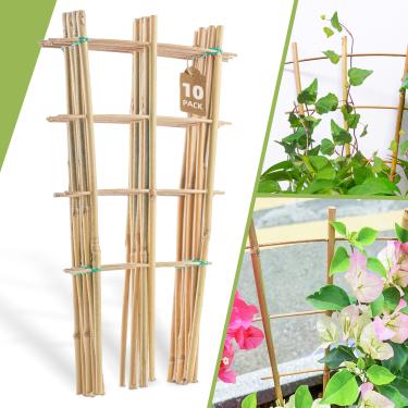 Imagem de Biotolot Pacote com 10 Treliças de Bambu de 16" para Plantas Trepadeiras - Treliça de Escada de Jardim Natural, Treliça de Suporte Em Forma de Leque para Decoração de Plantas Em Vasos Na Porta