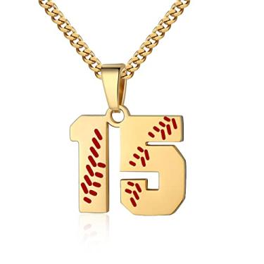 Imagem de Colar com número de beisebol para meninos 00-99 Atletas Jersey Número colar de aço inoxidável corrente banhada a ouro 55,88 cm pingente de beisebol personalizado presente de beisebol para homens e mulheres meninas, Aço inoxidável, não sabe