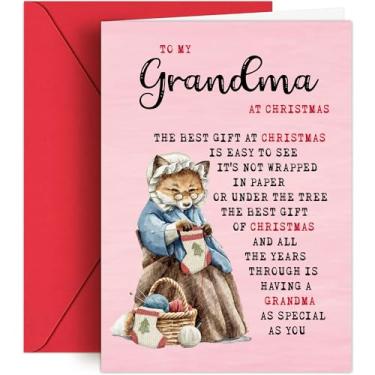 Imagem de Cartão de Natal HiFuler Grandma - Cartões de Natal de 12,7 cm x 17,8 cm com envelopes, cartão de Natal da vovó, cartão de felicitações de Natal, presente de Natal para avó do neto, neta, meias