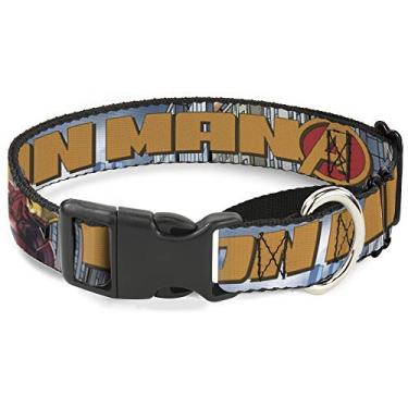 Imagem de Buckle-Down Coleira para cachorro com logotipo do Homem de Ferro Vingadores Paisagem urbana 23 a 38 cm de largura