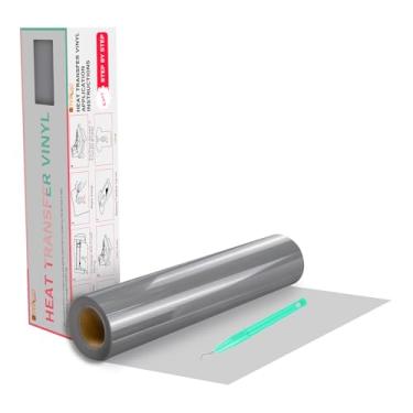 Imagem de HTV Rolos de vinil de transferência de calor - Vinil HTV prata de 30,5 cm x 6 m para camisas, vinil de ferro sobre vinil para Cricut e Camafeu - Fácil de cortar e remover