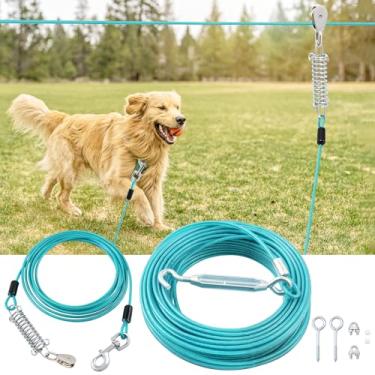 Imagem de LUFFWELL Dog Runner para quintal, guia longa de 3 m com polia de 3 m, cabo de amarração para cães resistentes de até 113 kg, sistema de corredor de carrinho para cães grandes no quintal, parque e