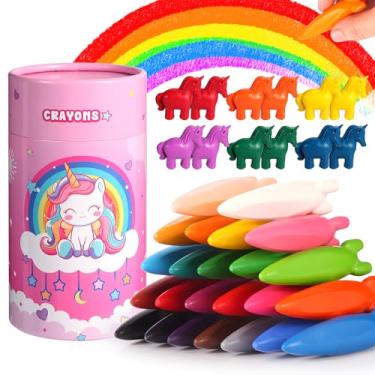 Imagem de DreamCandy Giz de cera de foguete e unicórnio, 36 peças de giz de cera laváveis não tóxicos para crianças e crianças, conjunto de giz de cera para desenho e colorir, presente para meninas e meninos,