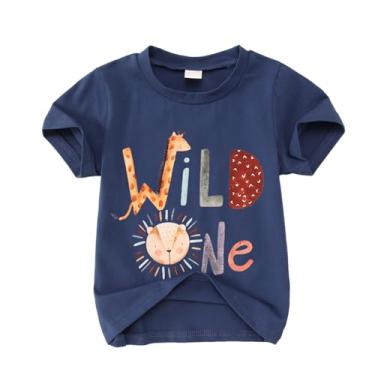 Imagem de Wild One 1st Birthday Shirt for Baby Boy Girls One Year Old T-Shirt B-Day Party Outfits Cute Short Sleeve Tee Tops(1T,Blue)