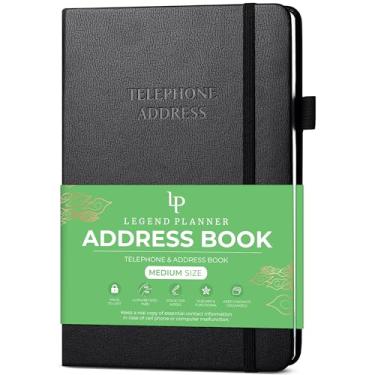 Imagem de Legend Planner Agenda de endereços com abas alfabéticas – Livro de contatos telefônicos para números de telefone, endereços, senhas, médio (preto)