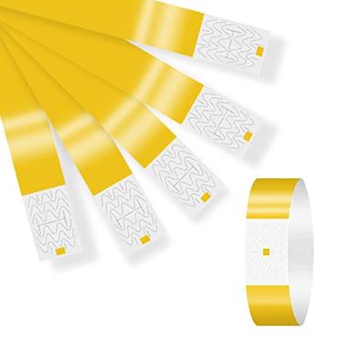 Imagem de 300 pulseiras de papel neon à prova d'água para eventos, pulseiras de papel disponíveis em cinco cores vibrantes, adesivas, à prova de adulteração para festas, shows, hospitais e identificação VIP