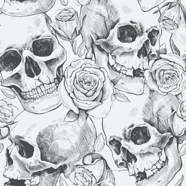 Imagem de VaryStyle Papel de parede de caveira gótico de 45 x 299 cm, preto/branco, vintage, gótico, descascar e colar, crânios, papel de parede gótico, removível, impermeável, papel de contato decorativo para