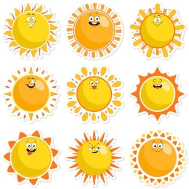 Imagem de JarThenaAMCS Pacote com 9 blocos de notas adesivas para o sol, fofo, amarelo, luz do sol, bloco de notas removível para estudantes, professores, escritório, material escolar, 9 designs
