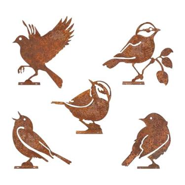 Imagem de Dualoai 5 pçs ferro pássaro decoração pássaro silhueta ornamentos quintal adorno foto adereços ferrugem ferro pássaros para portões de jardim cercas decoração, Style a