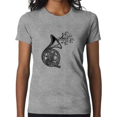 Imagem de Baby Look Trompa Notas Musicais - Foca na Moda, Cinza, G